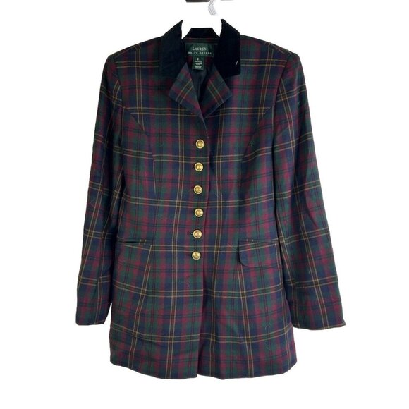 Ralph Lauren Jackets & Blazers - Vintage 90s Lauren Ralph Lauren Wool Plaid Velour Collar Blazer USA